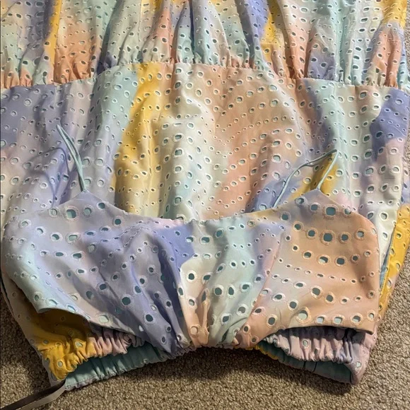 Monique Lhuillier Pastel Watercolor Cutout Midi Dress - Yellow, Lavender, Blue - Picture 5 of 6